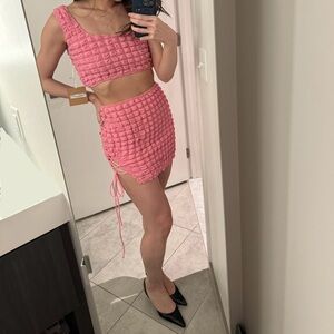 WT Bailey Rose Pink Bubble Crop Top Mini Skirt Set Women’s Small S Slit Revolve